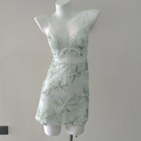ADVBRIDGE  -  Cute Sleep Dress Lolita Night Women Sleepwear Small Chest Hollow Out Flower Lace Mesh Suspender Nightdress with Panty Pajama Set