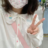 Advbridge Sweet Kawaii Peter Pan Collar Lace Shirts Women Spring New Long Sleeve White Blouses All-match Star Print Bottoming Tops