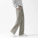 Advbridge Grey Black Suit Pants Men Fashion Society Mens Dress Pants Korean Loose Straight Wide Leg Pants Mens Office Formal Trousers