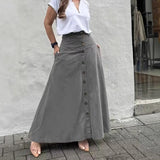 ADVBRIDGE  -  Elegant French High Street Long Skirt Y2k Aesthetic Front Single Breasted Design A-line Temperament Jupe New Harajuku Punk Skirt