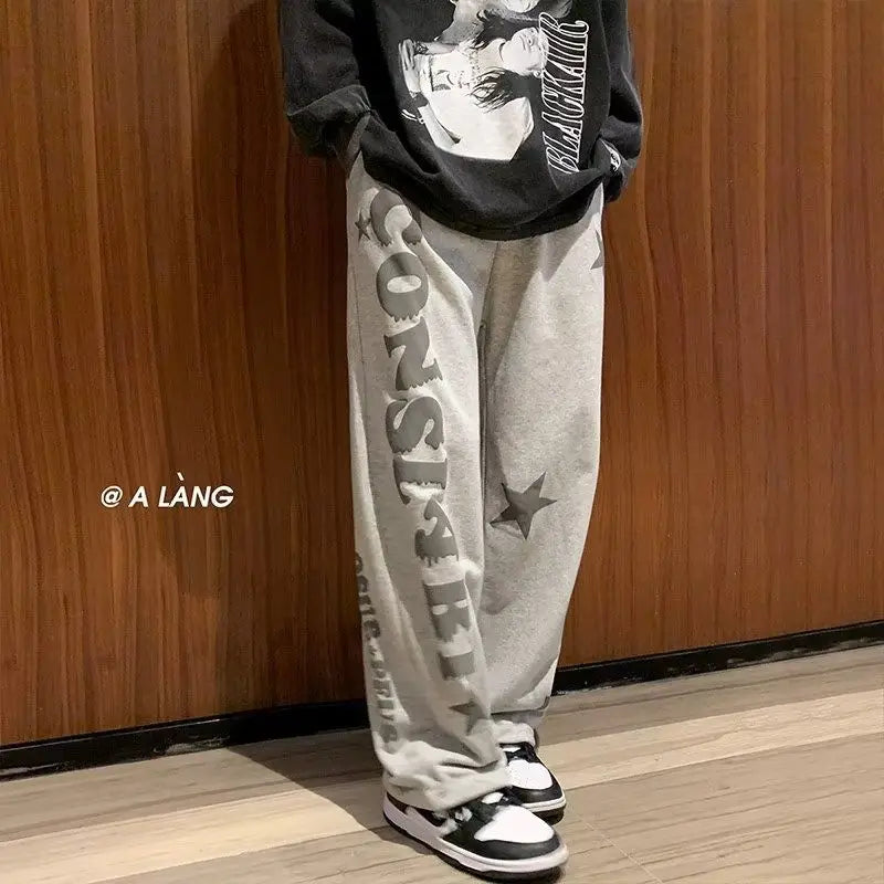 Advbridge American High Street Ins Pants Men's Niche Design Printed Loose Straight Leg Wide Leg Sports Casual Pants