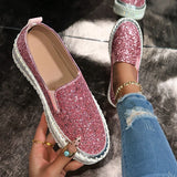 ADVBRIDGE  -  Women's Bling Rhinestone Decor Flats Comfort Thick Sole Slip on Casual Shoes Woman Fashion Glitter Platform Loafers Shoes