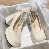 Advbridge 2024 New Pearl Women's Sandals Bow Platform Waterproof Mary Jane High Heels, Women's Chunky Shoes Bridesmaid Shoes,women's Shoes