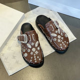 Advbridge Summer Women Slippers Platform Rivets Punk Rock Leather Mules Creative Metal Fittings Casual Party Shoes Female Outdoor Slides