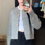 Advbridge Gray Vintage Twist Women's Knitted Cardigan Button Preppy Korean Fashion Long Sleeve Sweater Warm Harajuku Slim Autumn