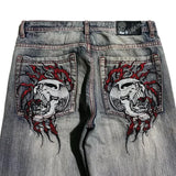 Advbridge Y2K Fashion New Hiphop Skull Graphic Embroidery Blue Retro Jeans Streetwear Men And Women Popular Harajuku Gothic Wide-leg Pants