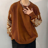 Advbridge Vintage Men Clothing Casual Knitted Pullover INS Knitting Fashion O-Neck Tops Streetwear Winter Graphic Long Sleeve Sweater