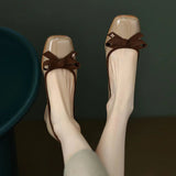 ADVBRIDGE  -  Women Casual Retro Bowknot Flat Shoes Winter Fashion British Style Elegant Square Toe Stiletto Pumps