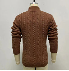 Advbridge Men's Knitted Sweater Coat Jacket Fashion Standing Collar Knit Long Sleeved Double Breasted Cardigan Sweater Jacket Male