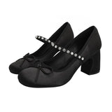 ADVBRIDGE  -  High Heels Women's Spring/Autumn New Butterfly Knot Water Diamond Strap Womens Shoes Round Head Mary Jane Single Shoes Women