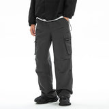 Advbridge Gothic Men's Cargo Pants Straight Leg Elastic Waist Casual Trousers Solid Color Male Hip Hop Trend Brand Baggy Pants