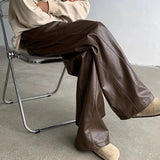 Advbridge Mens Pu Leather Pants Maillard Pu Trousers Autumn Streetwear American Retro Solid Color Simple Casual Pants Men'S Clothing