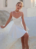 ADVBRIDGE  -  Elegant Satin Women's Cami Dress Fashion Solid High Waist Slim A Line Backless Mini Dresses for Party Club Dating Gown