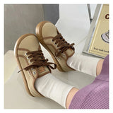 ADVBRIDGE  -  Girls white Light brown SneakersDesigner Canvas Shoes Women Low Top Sneakers Wide Toe Lace Up Trainers Shoes  Comfortable