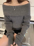 Advbridge Harajuku Slash Neck Solid Sweaters Grunge Vintage Women Bottoming Pullovers Off Shoulder Y2k Aesthetic Casual Knitted Jumper