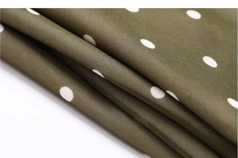 ADVBRIDGE  -  Summer Fashion Green Polka Dot Dress Women French Retro Elegant Slim Long Womens Dresses V-neck Sleeveless Silk Vestido