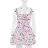 ADVBRIDGE  -  Pink Floral Printed Slip Dress Women Summer Sexy Sleeveless A-line High Waist Short Dresses Vacation Beach Sundress 2025 New