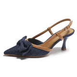 ADVBRIDGE  -  Denim Bow knot Women Sandals Pointed Toe Back Strap thin Heel Slide Sandals Summer Fashion Comfortable Buckle designer High Shoe