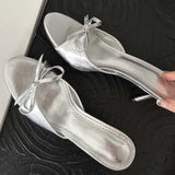 Advbridge Butterfly-knot Peep Toe Women Slippers Fashion Thin Heels Sandals Casual Party Dress Slide Summer Shoes