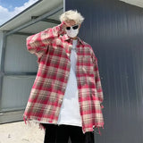 Advbridge Shirts Men Janpanese Style Loose Casual Daily Fashion Plaid Turn-down Collar All-match Popular High Quality Sunny Breathable New