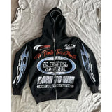 Advbridge Y2k American Hip Hop Alphabet Racing Element Style Design Printed Men Zipper cardigan Retro Gothic Couple Casual Hoodie