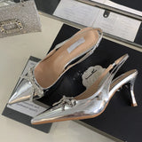 Advbridge  Fashion CRYSTAL Butterfly-knot Women Pumps Sexy Pointed Toe Slingbacks Low Thin Heel Elegant Mule Ladies Shoes