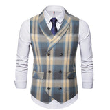 Advbridge Spring and Autumn New Double Rowed Men's Casual Vest Canshoulder British Fashion Slim Fit Checkered Vest Foreign Trade