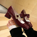 Advbridge French retro Mary Jane shoes women Spring and Autumn 2024 new square head thick heel shoes diamond one line buckle high heels