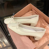 ADVBRIDGE  -  Fashion Design Silk Ballerinas Women Pumps Slip On Loafers Round Toe Square Heels Bowknot Casual Spring Autumn Shoes