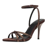 ADVBRIDGE  -  Sexy Pointed Toe High Heels Women Luxury Rhinestone Satin Design Cross-Strap Heeled Sandals Summer Elegant Banquet Dress Shoes