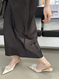 ADVBRIDGE  -   Satin Slingback Women Pumps Sexy Design Flowers Pointed Toe Thin Low Heels Dress Mule Shoes Zapatos De Mujer