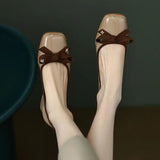 ADVBRIDGE  -  Women Casual Retro Bowknot Flat Shoes Winter Fashion British Style Elegant Square Toe Stiletto Pumps