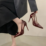 ADVBRIDGE  -  Burgundy Heels 11cm Ladies Party Shoes Black Patent Leather Stiletto High Heels  Classy Dress Shoes Women Summer Pumps Damen