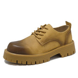 Advbridge Men Korea Leather Platform Oxfords Slip On Thick Tottom For Male Derby Shoes Casual Loafers Mens Square Toe Formal Dress Shoes