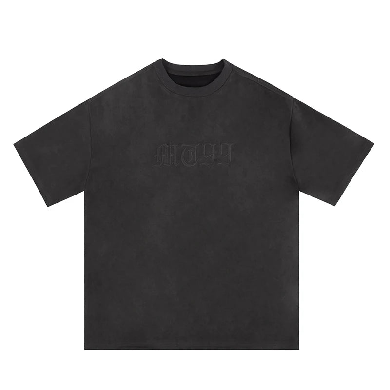 Advbridge Original Letter Embroidery O Neck Suede Summer Tshirts for Men and Women Short Sleeve Streetwear Casual Oversized Top Tees