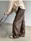 Advbridge PU Leather Pants men Straight 2025new Spring Men's Punk Fashion Hip Hip Men Wide-leg Mopping Trousers Windproof Dark Brown/Black