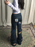 Advbridge Y2k Graphic Cargo Jeans Women Harajuku Grunge Low Waist Denim Trouser Vintage High Street Aesthetic Japanese 2000s Jeans