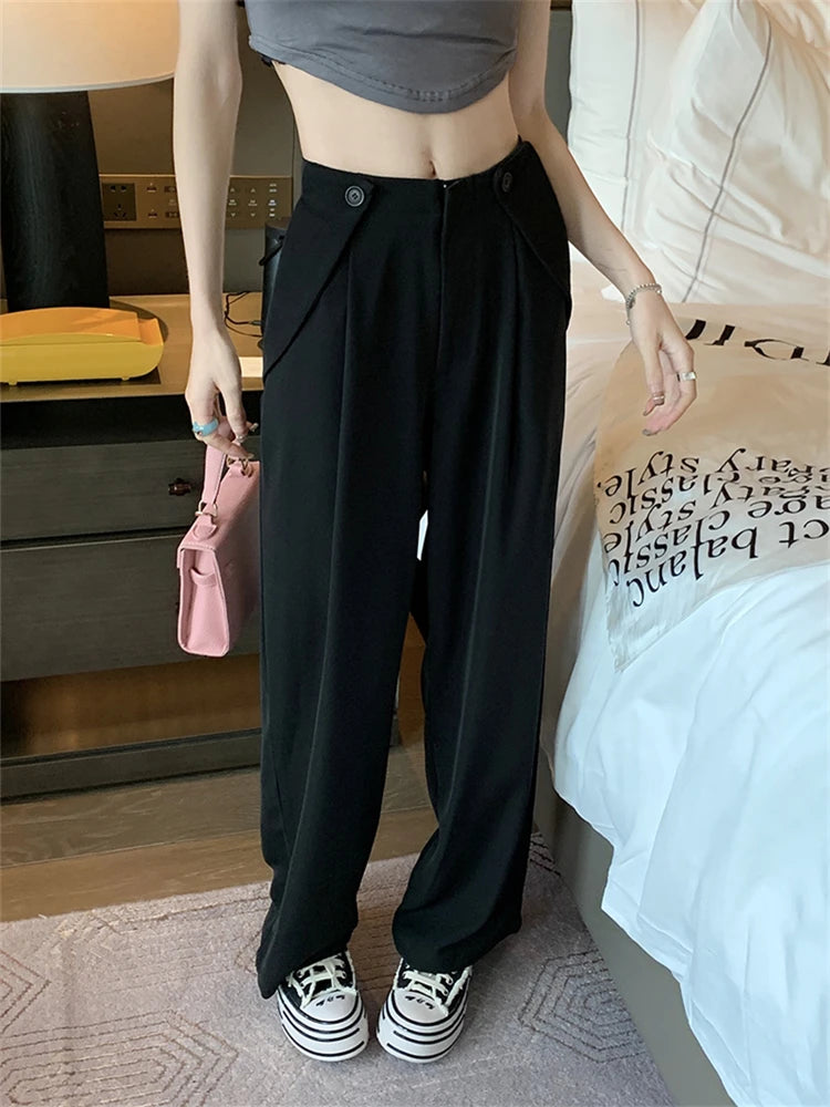 Advbridge  -  Women's Wide Leg Casual Black Suit Pants Fashion Commuter Office Girl Temperament Female High Waisted Straight Thin Trousers