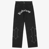 Advbridge Y2K retro street print alphabet star jeans men and women hip-hop high street spring and autumn loose straight drag casual pants