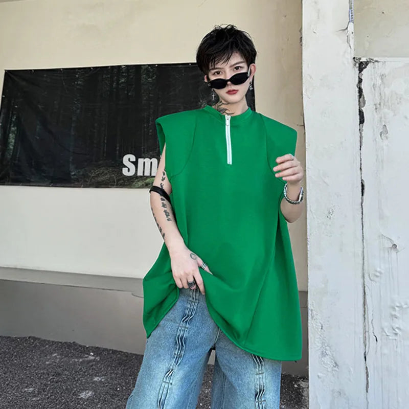 Advbridge Men's Tank Top Zipper Structure Design Loose Round Neck 2024 Summer New Fashion Solid Color Versatile Male Vest