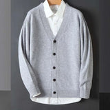 Advbridge Preppy Style Solid Color Button Long Sleeve Autumn Winter Cardigan Men's Clothing V-Neck Sweater Knitted Coats Casual Tops