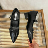 ADVBRIDGE  -  Summer New Pointed Shallow Mouth Coarse Follow Up Shoes for Women with One Word Strap Mary Jane Shoes with Inner High Heels