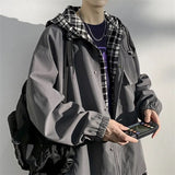 Advbridge Hoodies Coats Men Casual Fake Two-piece Plaid Patchwork Jacket Men's Spring Autumn Wild Streetwear Korean Cargo Jackets