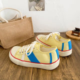 ADVBRIDGE  -  New Women Colorblock Vulcanized Canvas Sneakers Flat Sole Lace-Up Soft Comfort Latex Cushion Summer Student Casual Shoes