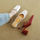 Advbridge Summer Sandals Mary Jane Shoes Square Toe High Heels Cover Toe Back Strap Roman Sandals for Women Split Leather Women Sandals
