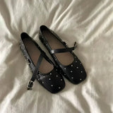 ADVBRIDGE  -  Red Rivet Mary Jane Shoes Women Elegant Flats Shoes Woman Ladies Shallow Casual Black Loafers Footwear Shoes for Women