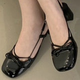 ADVBRIDGE  -  High Quality Bow Belt Buckle Women Sandals Round Toe Narrow Band Square Heel Mary Jane Shoes Fashion Comfortable Slide Sandals