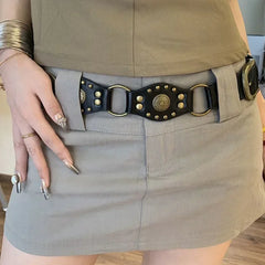 Advbridge Vintage Circle Splicing Belts Cowboy Hollow PU Girdle Rivet Punk Metal Buckle Spice Girls Skirt Decoration Heavy Duty Wide Belt
