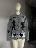 Advbridge Retro Printed Knit Cardigan Women Sweater Coats Fashion Single Breasted Cardigan Winter Thicken Long Sleeve Casual Outwear 2024