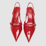 Advbridge Sexy Pointed Toe Sandals Women Summer Red Thin High Heels for Women Patent Leather Back Trip Strap Mules Wedding Women Pumps